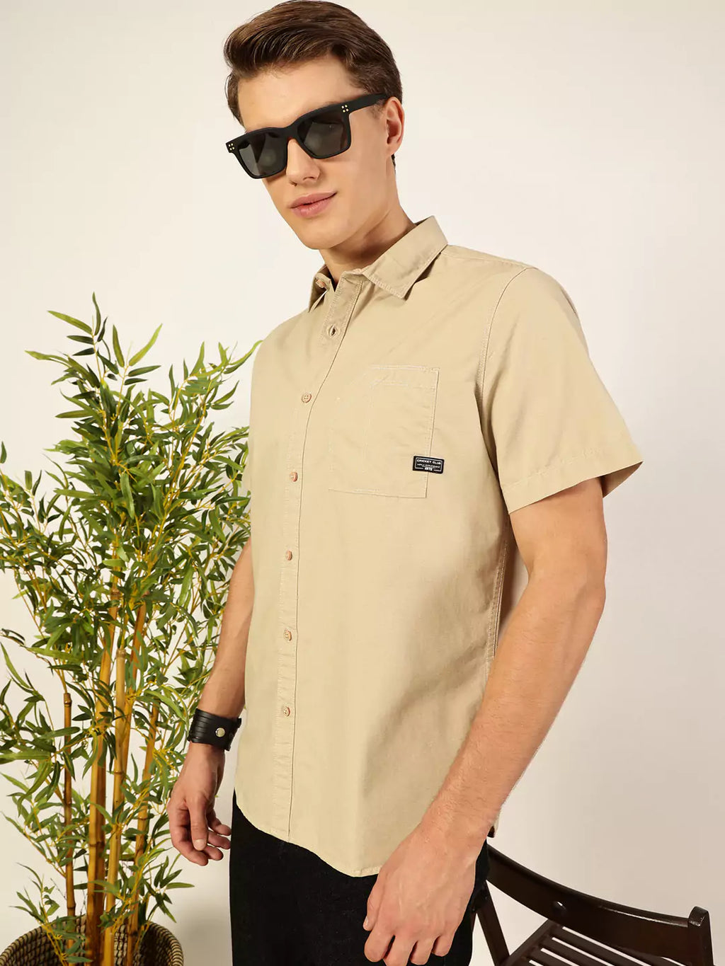 Thomas Scott Men Premium Cutaway Collar Solid Cotton Slim Fit Casual Shirt