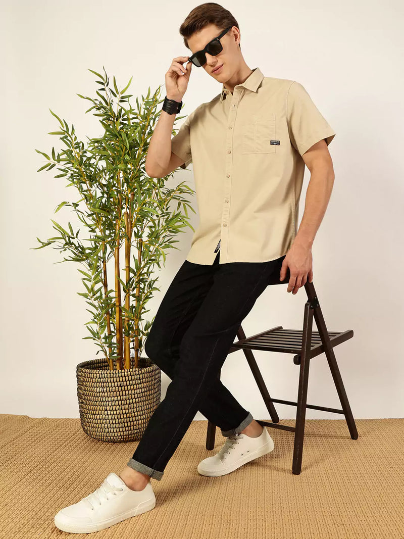 Thomas Scott Men Premium Cutaway Collar Solid Cotton Slim Fit Casual Shirt