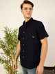 Navy Premium Cutaway Collar Solid Cotton Slim Fit Casual Shirt For Men