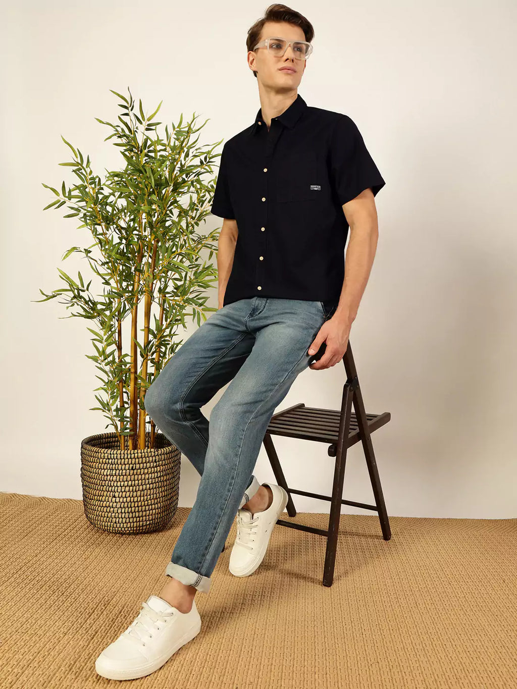 Thomas Scott Men Premium Cutaway Collar Solid Cotton Slim Fit Casual Shirt