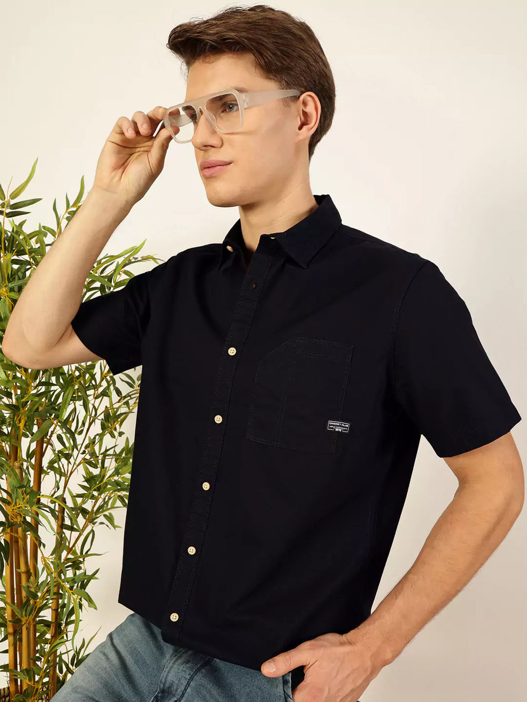 Thomas Scott Men Premium Cutaway Collar Solid Cotton Slim Fit Casual Shirt