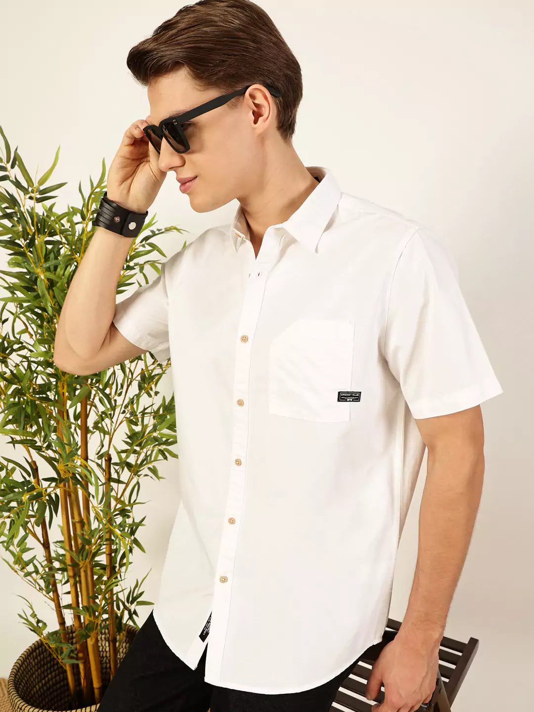 Thomas Scott Men Premium Cutaway Collar Solid Cotton Slim Fit Casual Shirt