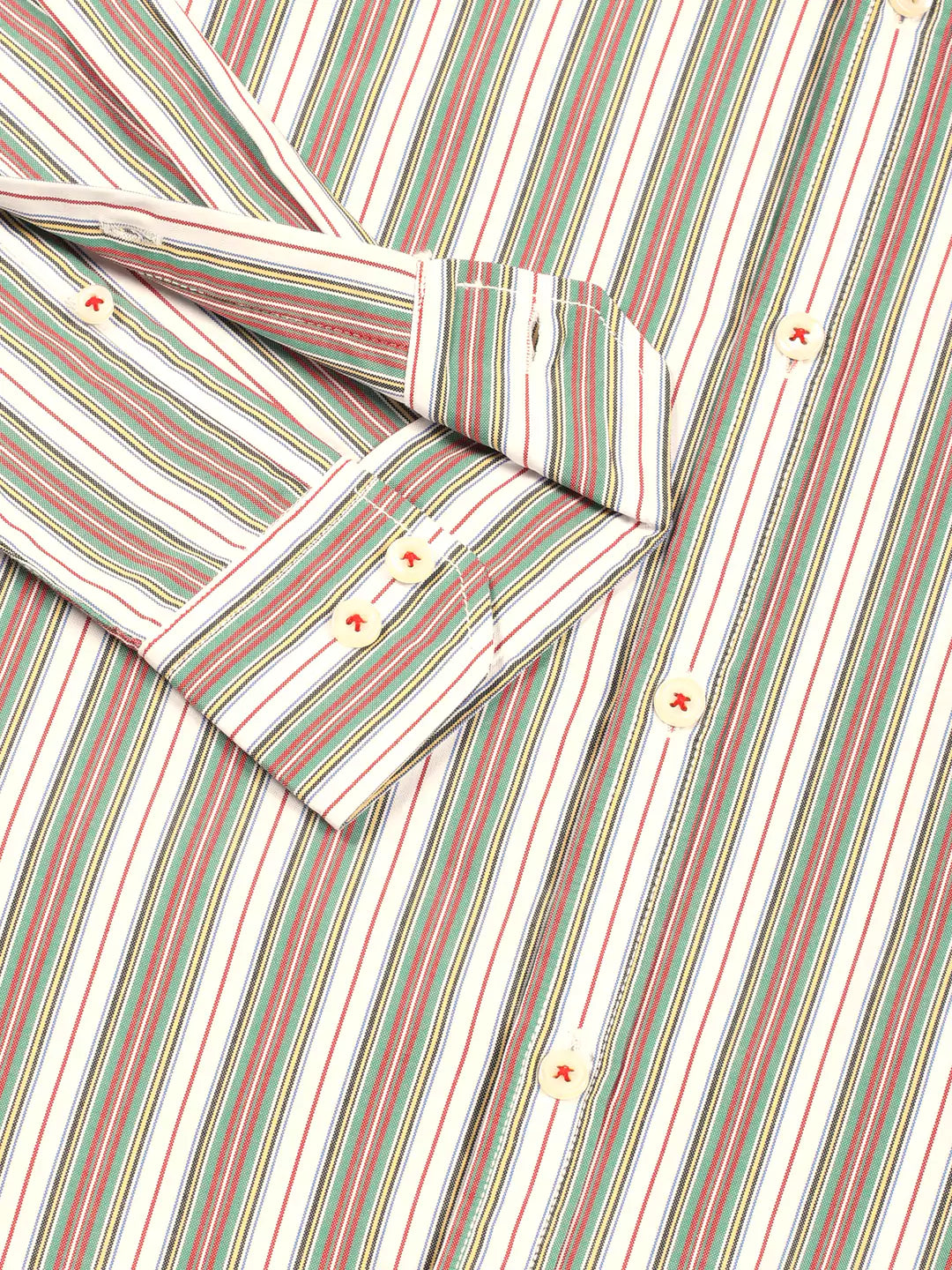 Thomas Scott Men Premium Spread Collar Multi Striped Cotton Slim Fit Casual Shirt