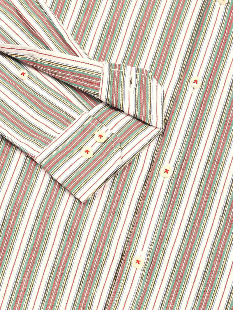 Thomas Scott Men Premium Spread Collar Multi Striped Cotton Slim Fit Casual Shirt