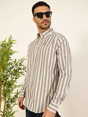 Thomas Scott Men Premium Spread Collar Multi Striped Cotton Slim Fit Casual Shirt