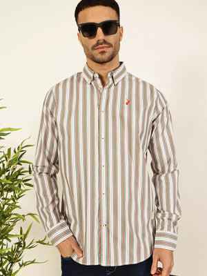 Thomas Scott Men Premium Spread Collar Multi Striped Cotton Slim Fit Casual Shirt