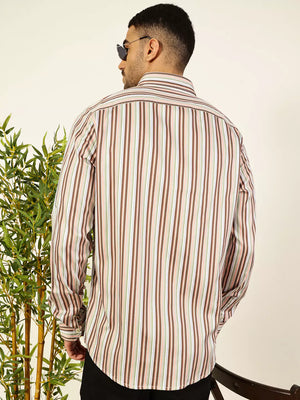 Thomas Scott Men Premium Spread Collar Multi Striped Cotton Slim Fit Casual Shirt