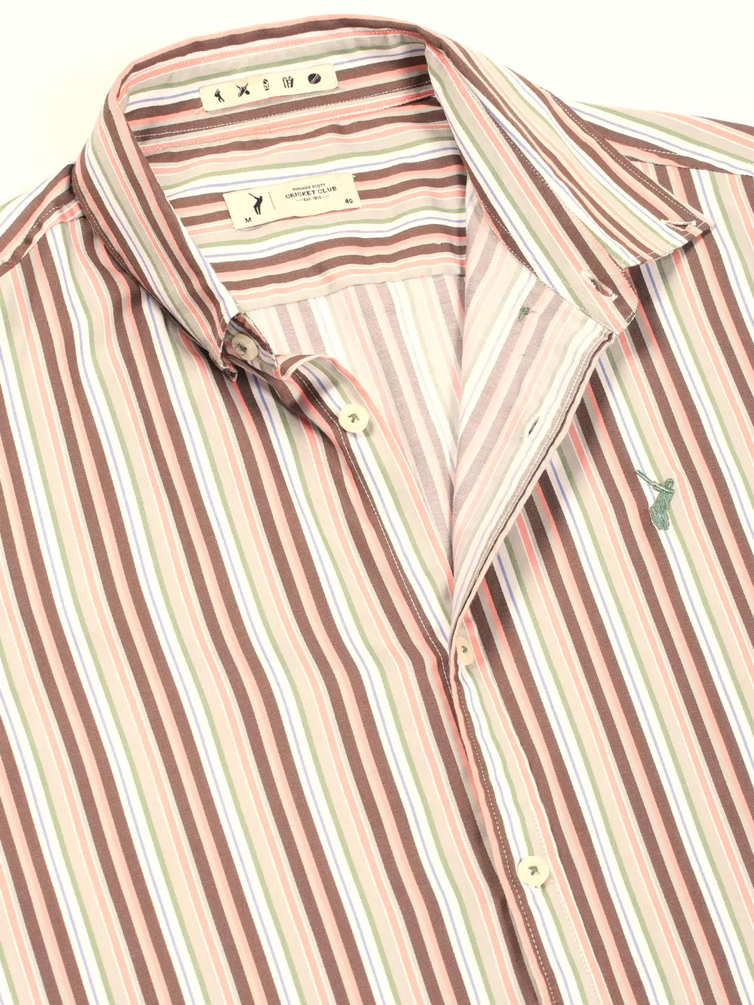 Thomas Scott Men Premium Spread Collar Multi Striped Cotton Slim Fit Casual Shirt