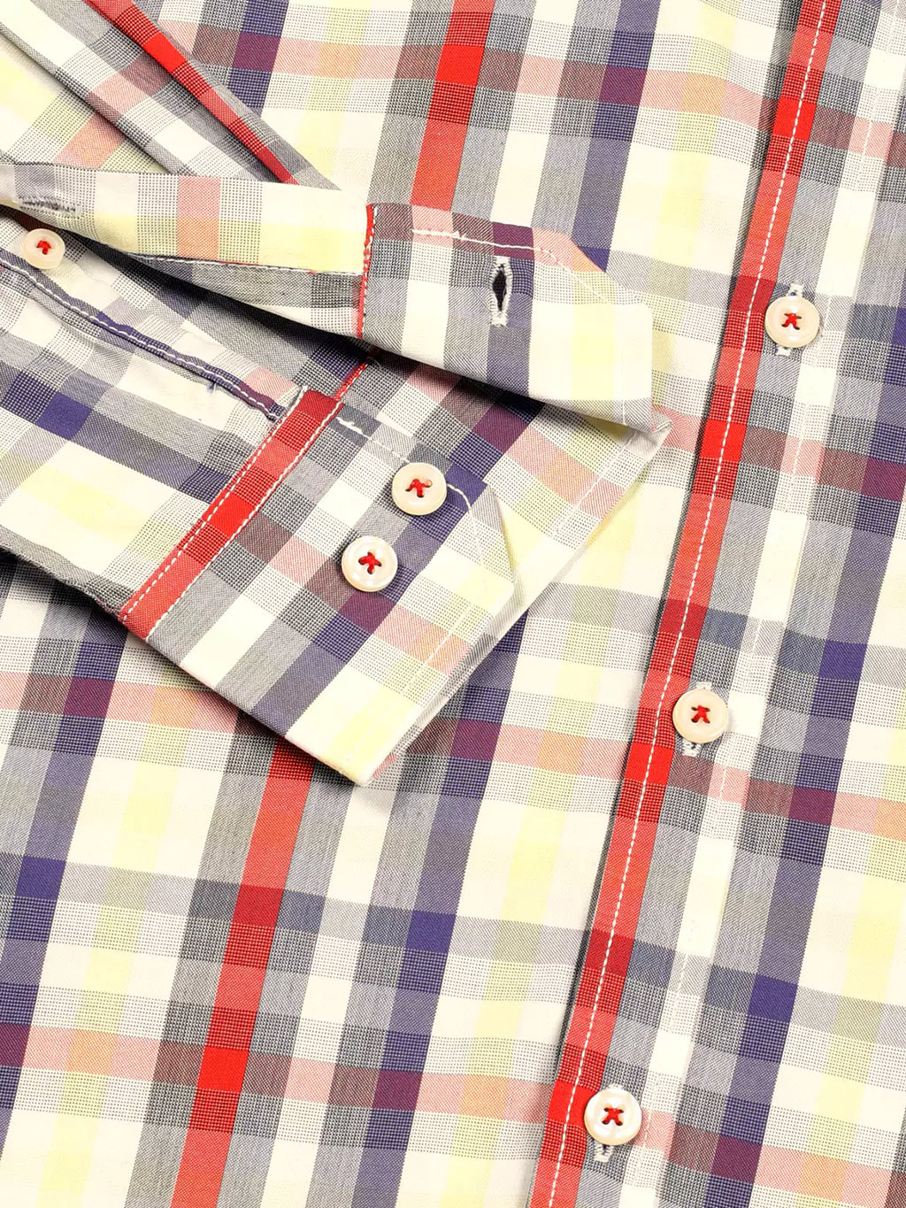 Thomas Scott Men Premium Spread Collar Tartan Checked Cotton Slim Fit Casual Shirt