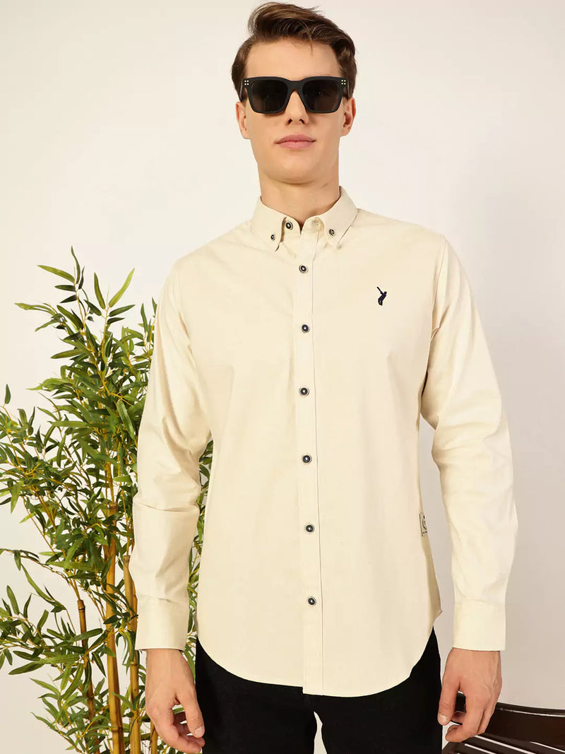 Thomas Scott Men Premium Button-Down Collar Solid Cotton Slim Fit Casual Shirt