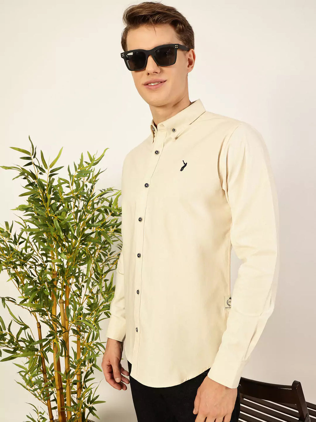 Thomas Scott Men Premium Button-Down Collar Solid Cotton Slim Fit Casual Shirt