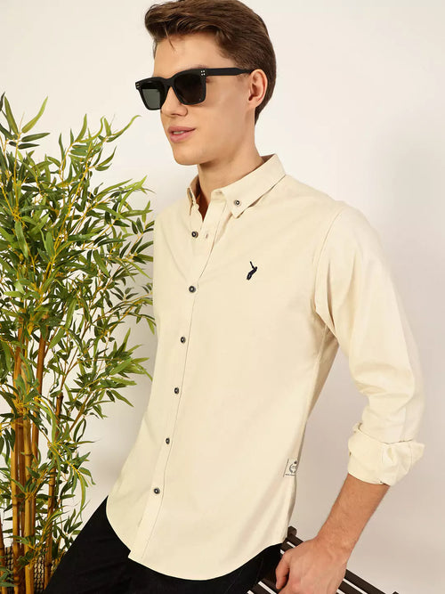 Thomas Scott Men Premium Button-Down Collar Solid Cotton Slim Fit Casual Shirt