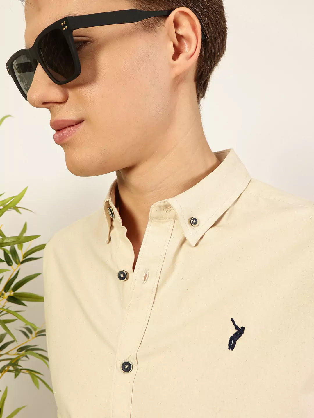 Thomas Scott Men Premium Button-Down Collar Solid Cotton Slim Fit Casual Shirt