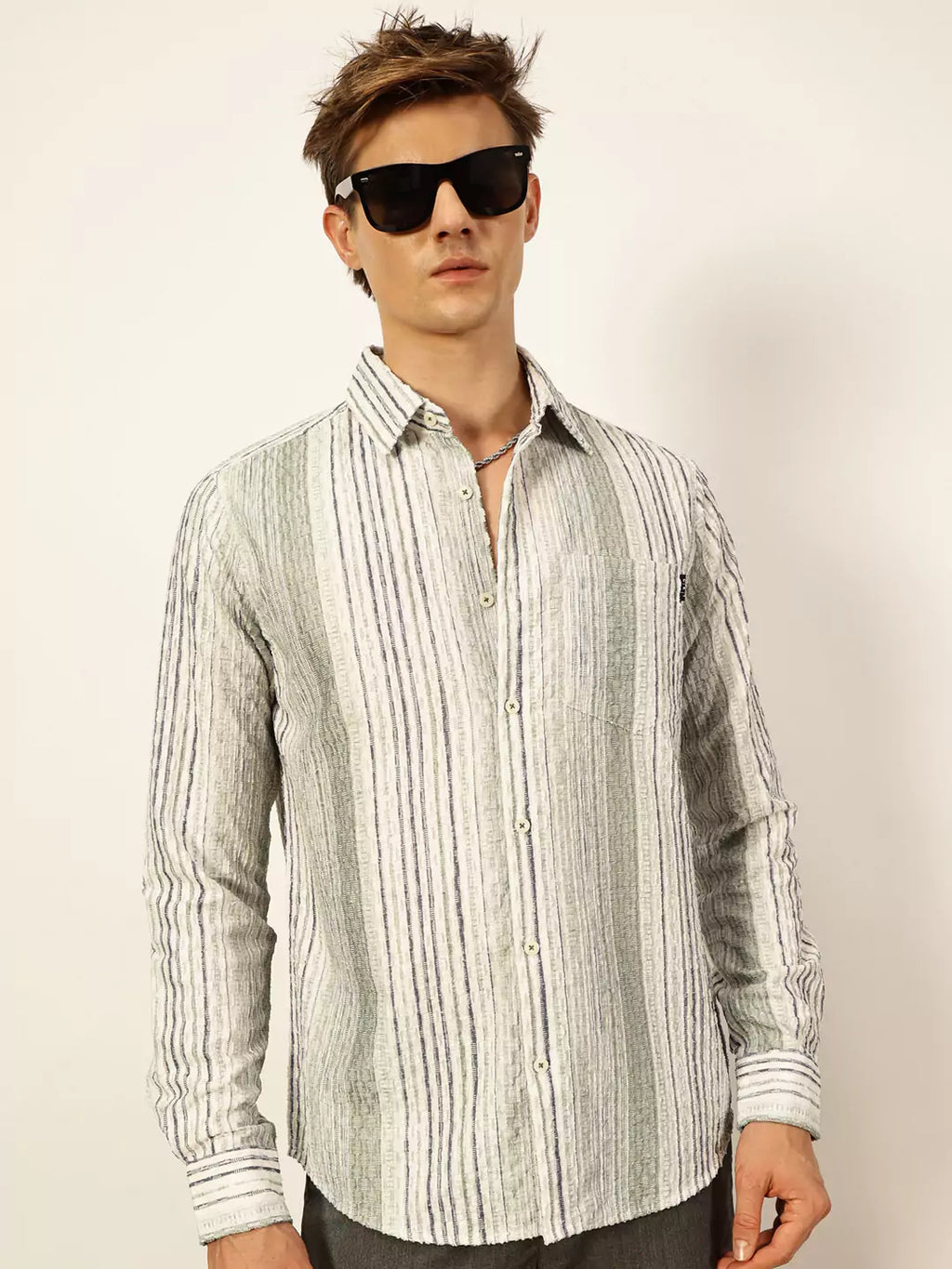 Thomas Scott Men Premium Slim Fit Opaque Striped Casual Shirt