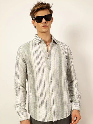 Thomas Scott Men Premium Slim Fit Opaque Striped Casual Shirt