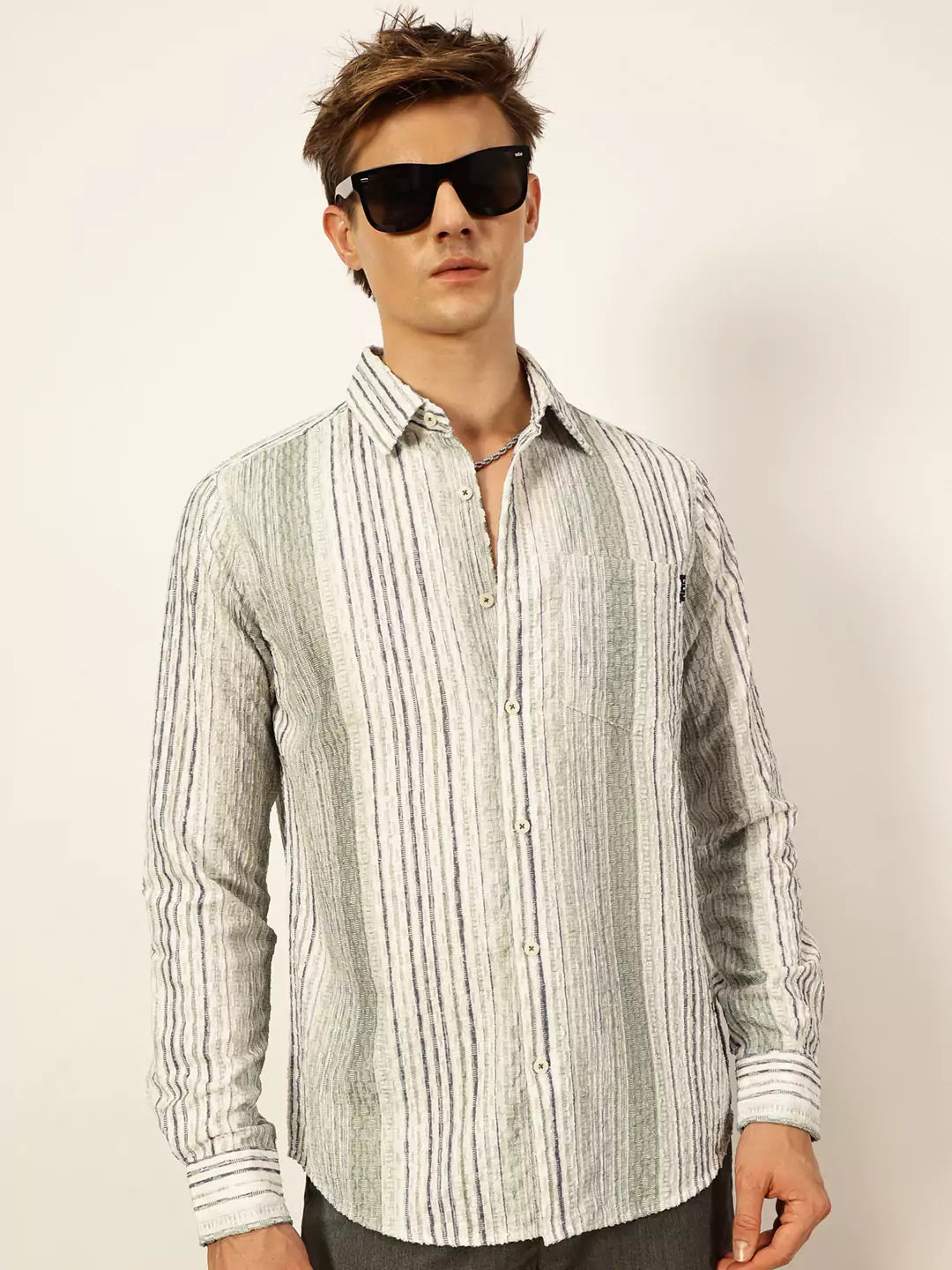 Thomas Scott Men Premium Slim Fit Opaque Striped Casual Shirt