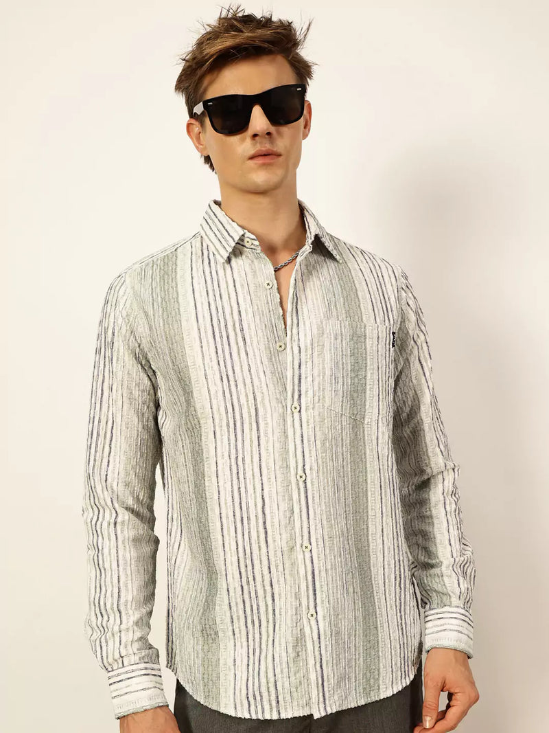 Thomas Scott Men Premium Slim Fit Opaque Striped Casual Shirt