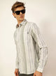 Light Green Premium Slim Fit Opaque Striped Casual Shirt For Men