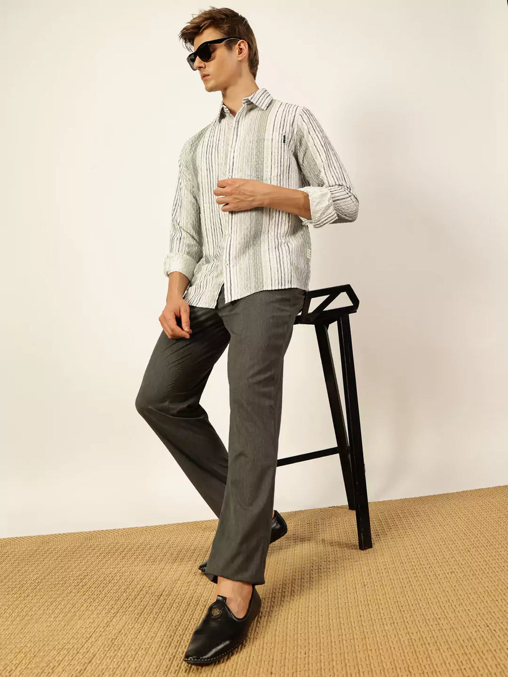 Thomas Scott Men Premium Slim Fit Opaque Striped Casual Shirt