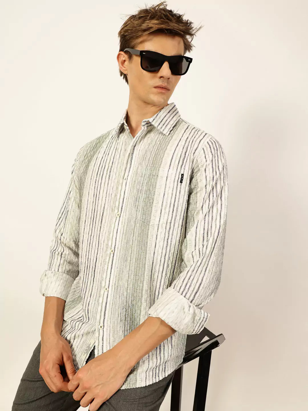 Thomas Scott Men Premium Slim Fit Opaque Striped Casual Shirt
