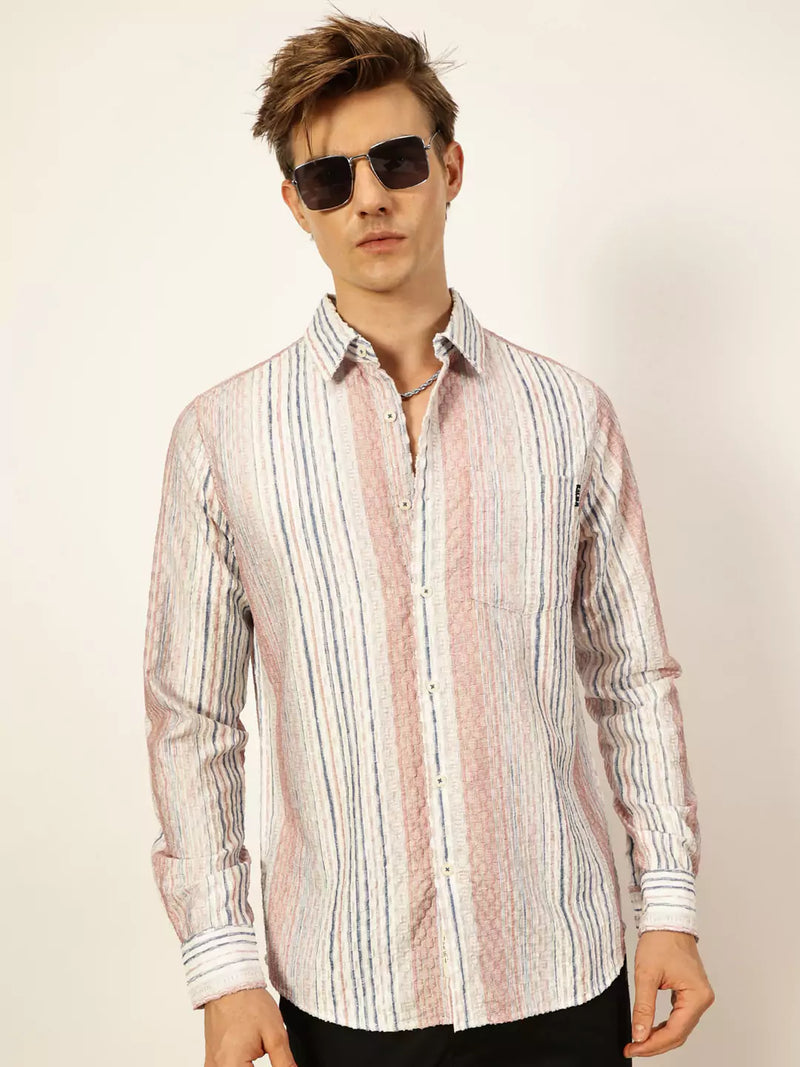 Thomas Scott Men Premium Slim Fit Opaque Striped Casual Shirt