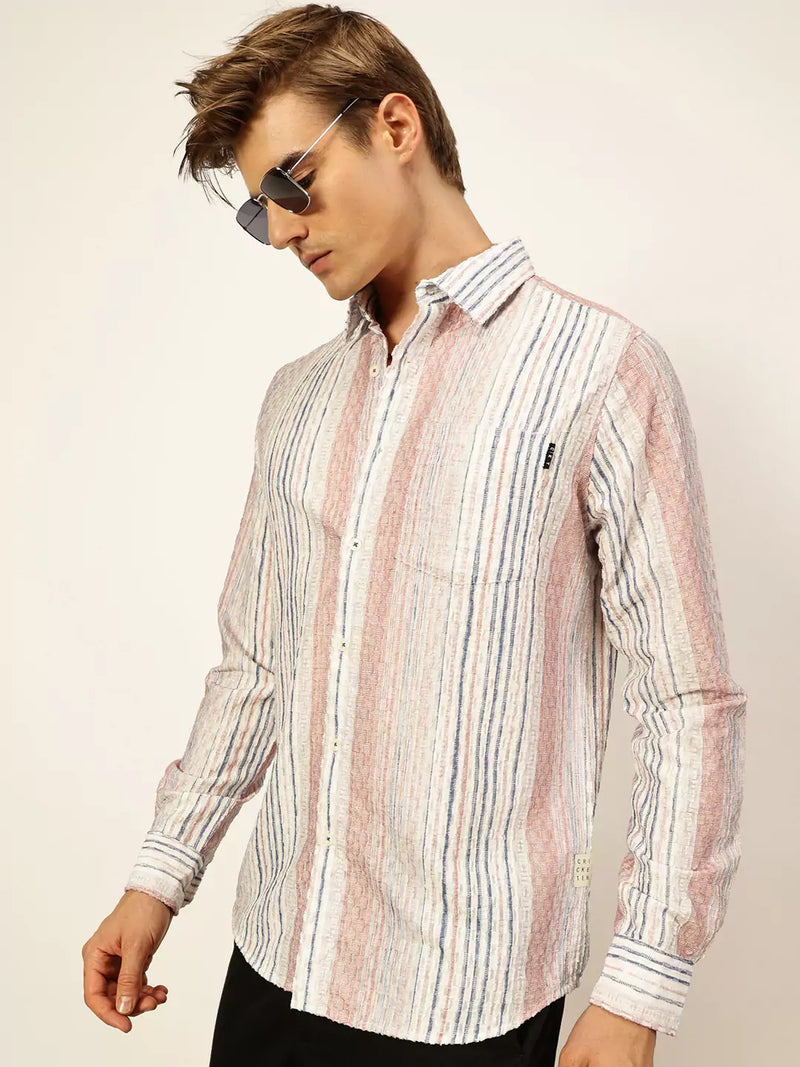 Thomas Scott Men Premium Slim Fit Opaque Striped Casual Shirt
