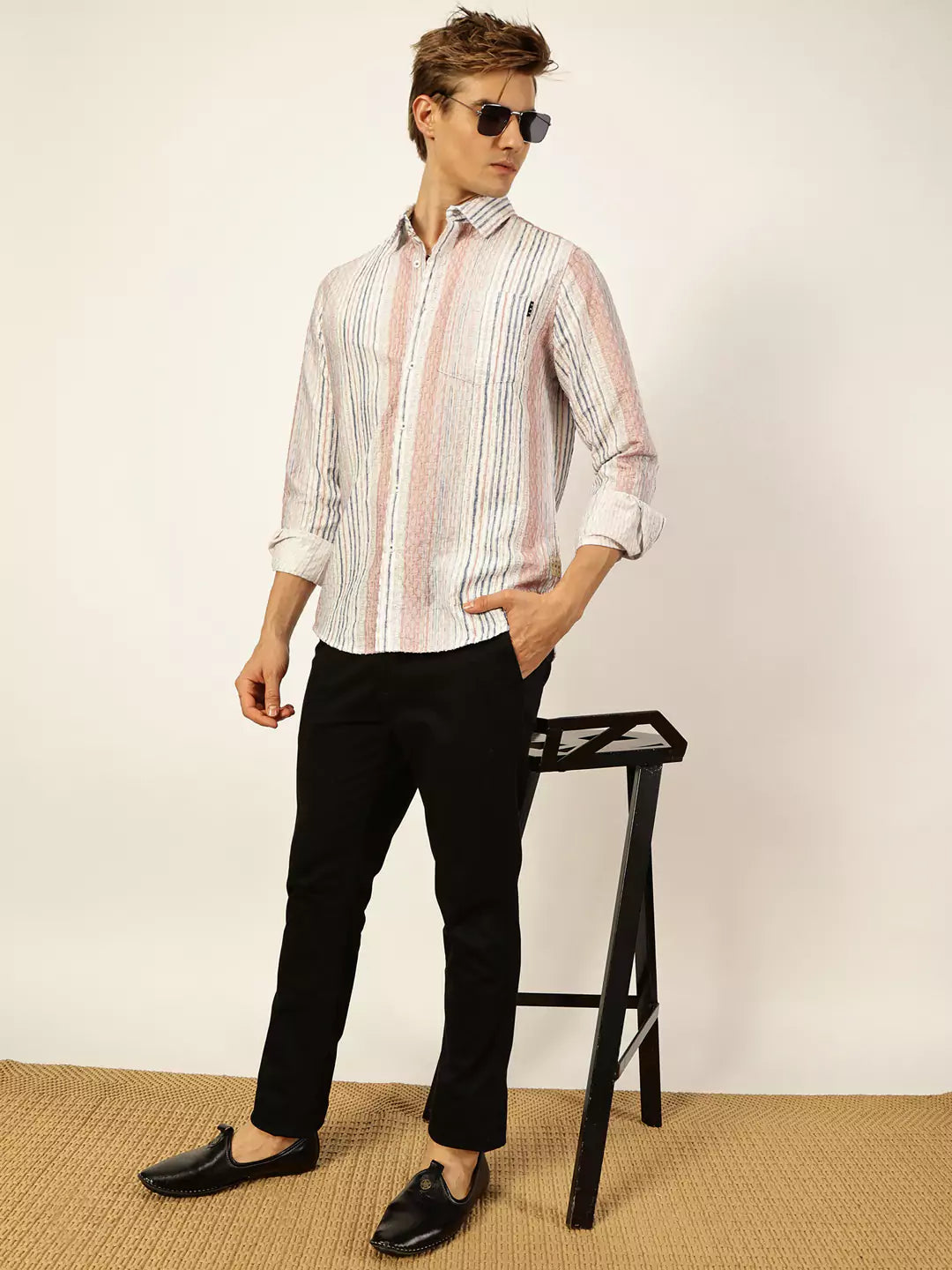 Thomas Scott Men Premium Slim Fit Opaque Striped Casual Shirt