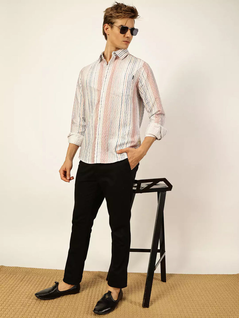 Thomas Scott Men Premium Slim Fit Opaque Striped Casual Shirt