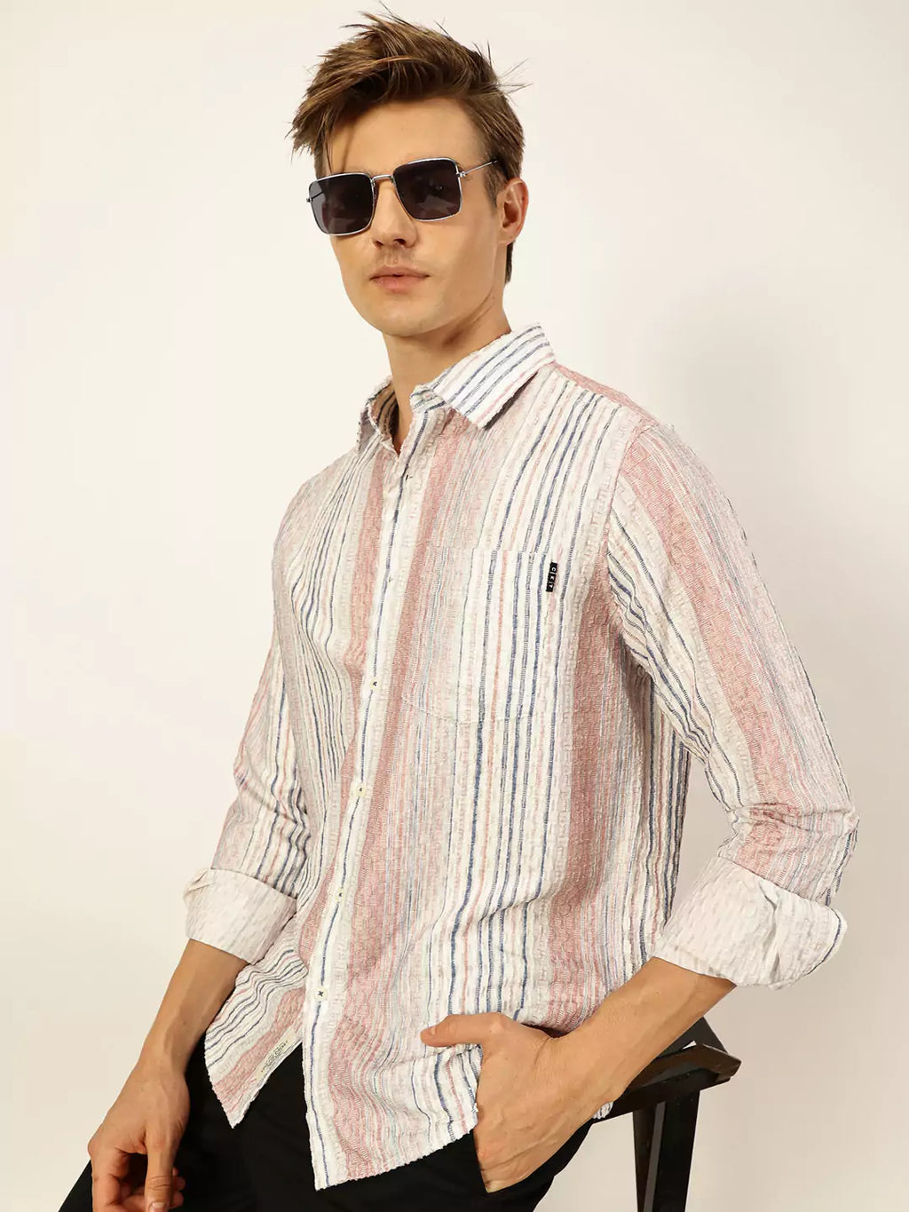 Thomas Scott Men Premium Slim Fit Opaque Striped Casual Shirt