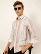 Pink Premium Slim Fit Opaque Striped Casual Shirt For Men