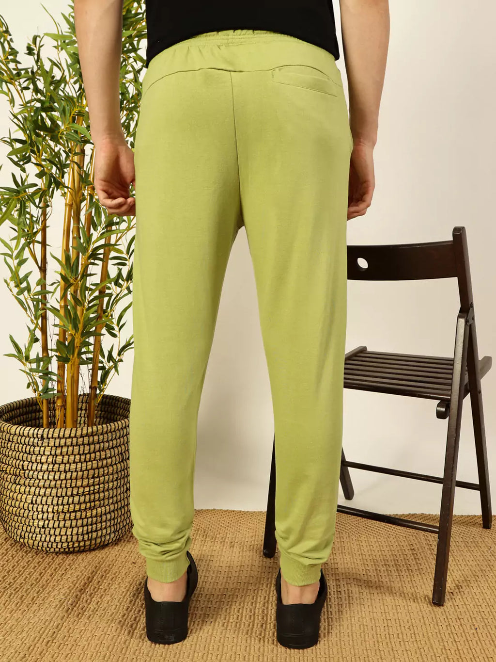 Leaf Green Straight-Fit Mid Rise Solid Joggers For Men