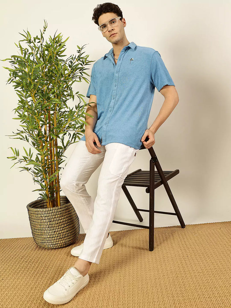 Thomas Scott Men Premium Spread Collar Solid Cotton Relaxed Fit Casual Shirt
