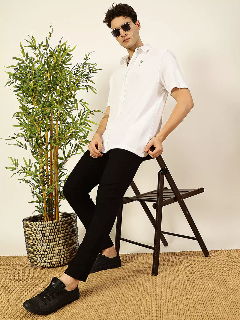 Thomas Scott Men Premium Spread Collar Solid Cotton Relaxed Fit Casual Shirt