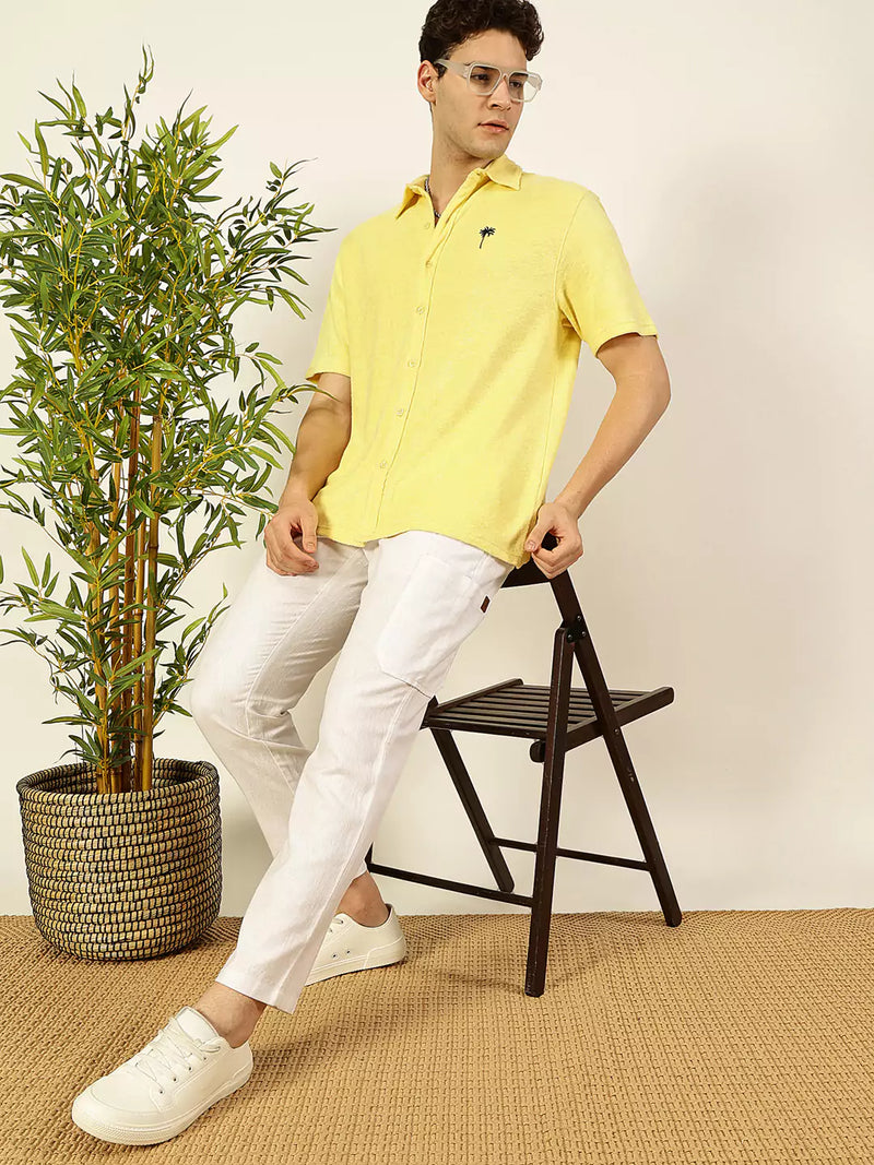 Thomas Scott Men Premium Spread Collar Solid Cotton Relaxed Fit Casual Shirt