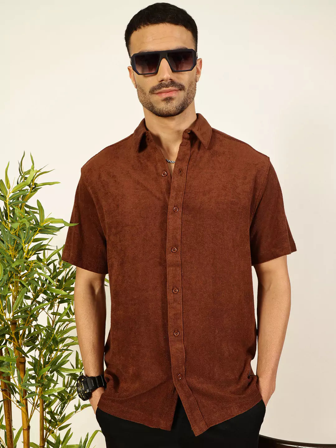 Thomas Scott Men Relaxed Fit Terry Towel Casual Knit Shirt