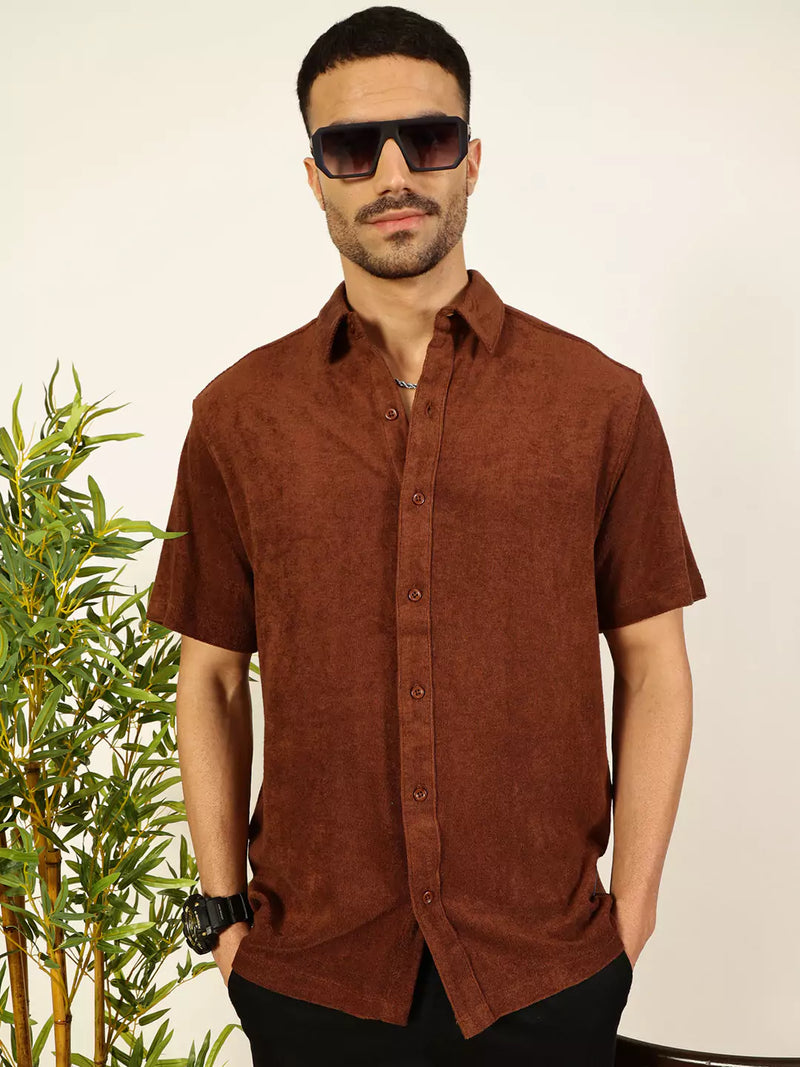 Thomas Scott Men Relaxed Fit Terry Towel Casual Knit Shirt