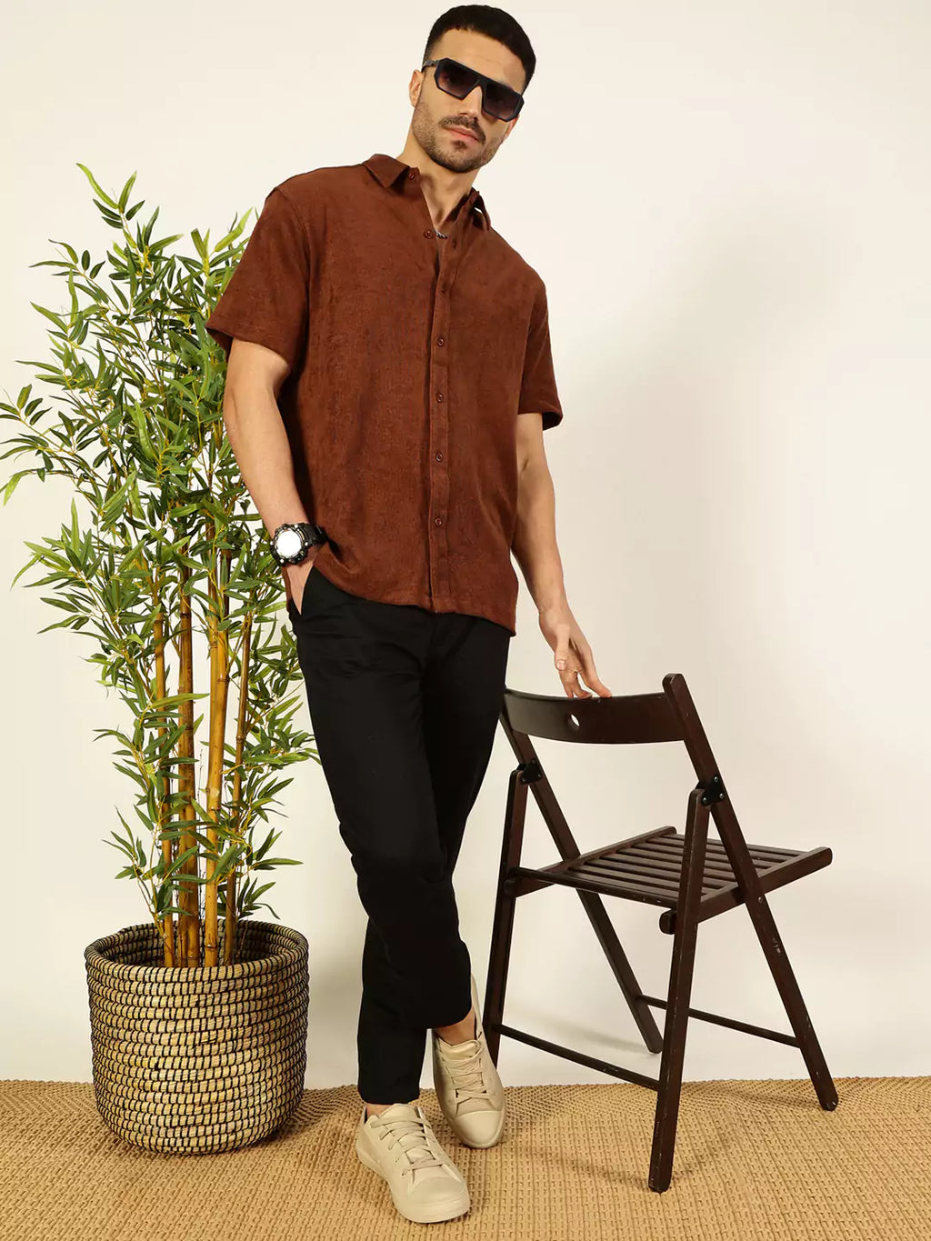 Thomas Scott Men Relaxed Fit Terry Towel Casual Knit Shirt