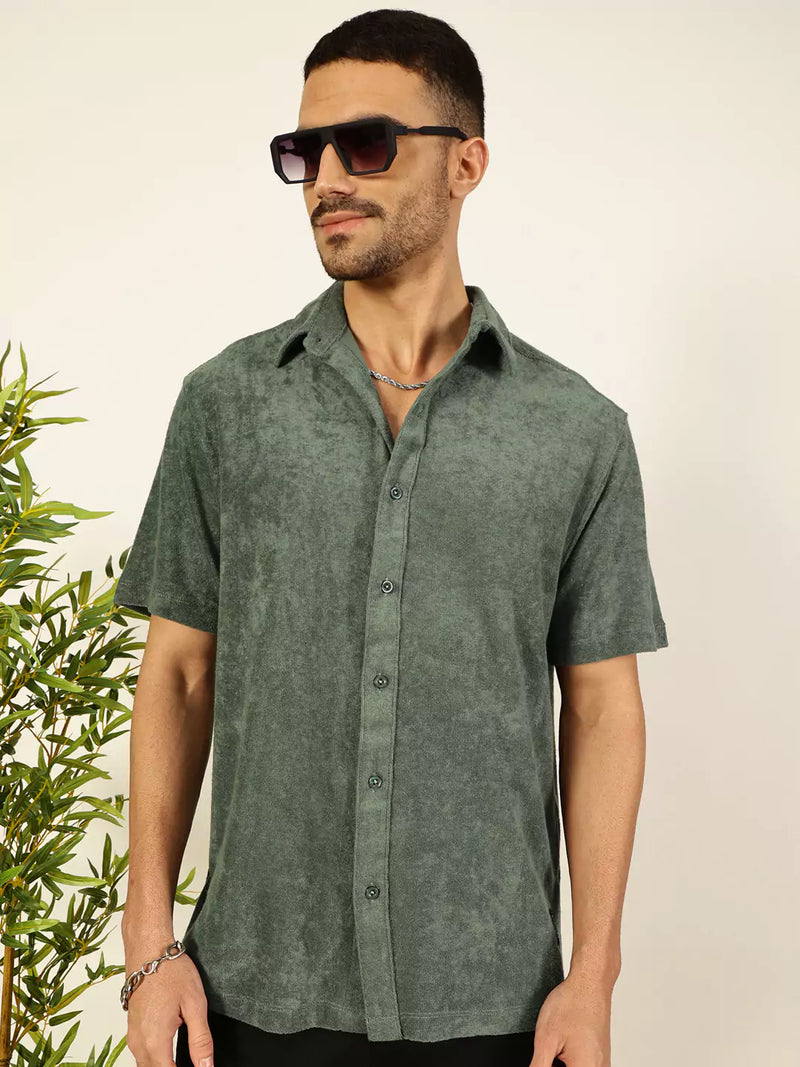 Thomas Scott Men Relaxed Fit Terry Towel Casual Knit Shirt