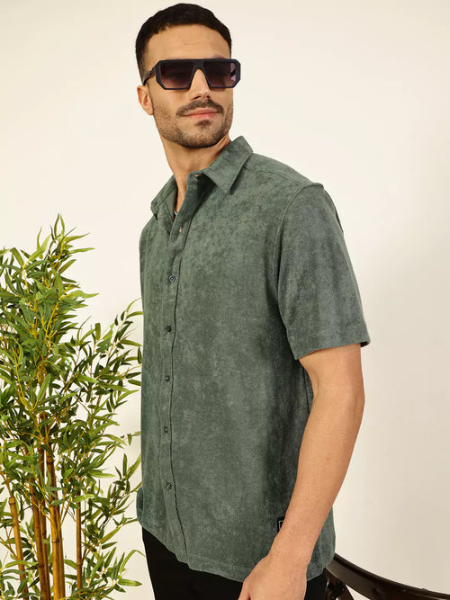 Thomas Scott Men Relaxed Fit Terry Towel Casual Knit Shirt