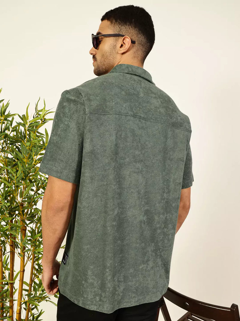 Thomas Scott Men Relaxed Fit Terry Towel Casual Knit Shirt