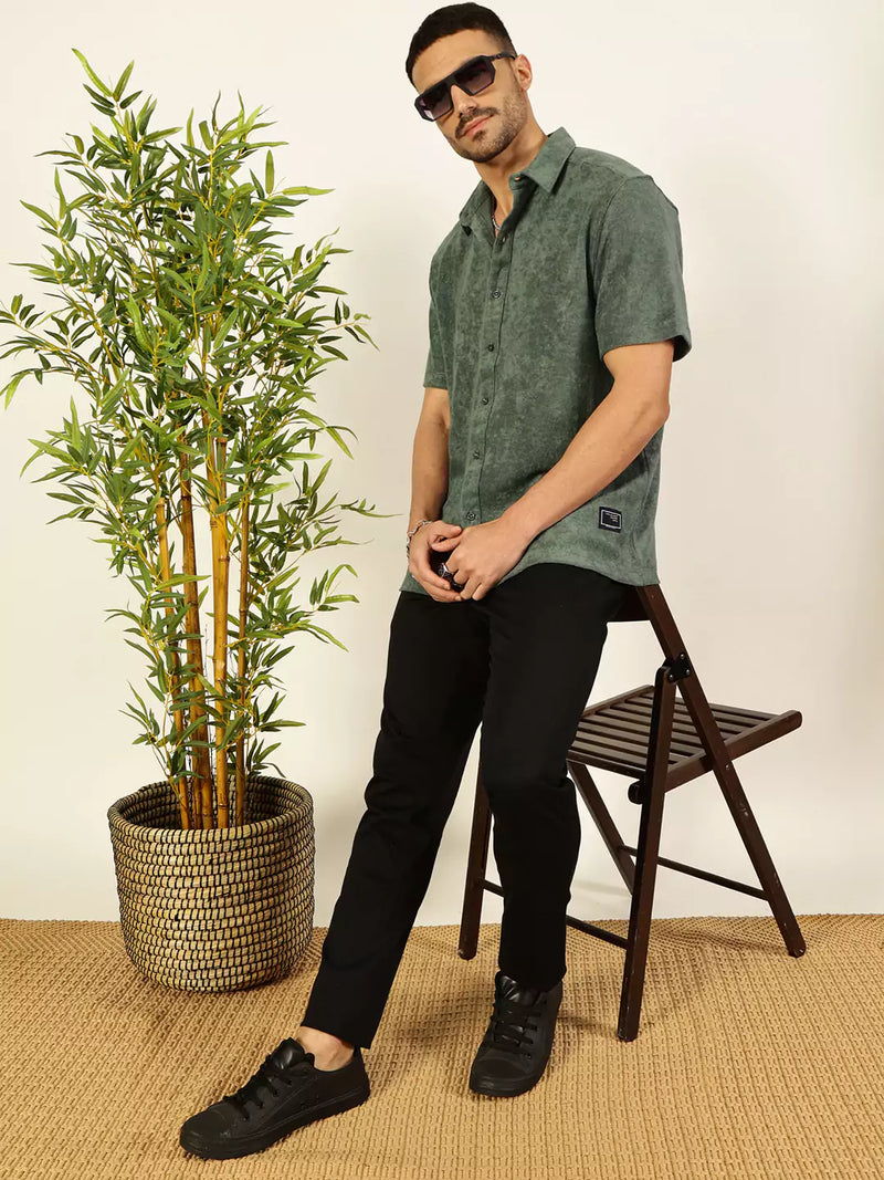 Thomas Scott Men Relaxed Fit Terry Towel Casual Knit Shirt