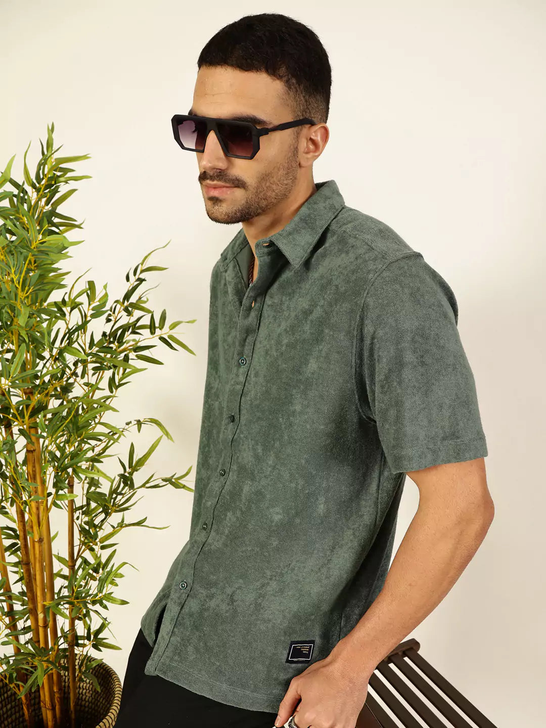Thomas Scott Men Relaxed Fit Terry Towel Casual Knit Shirt