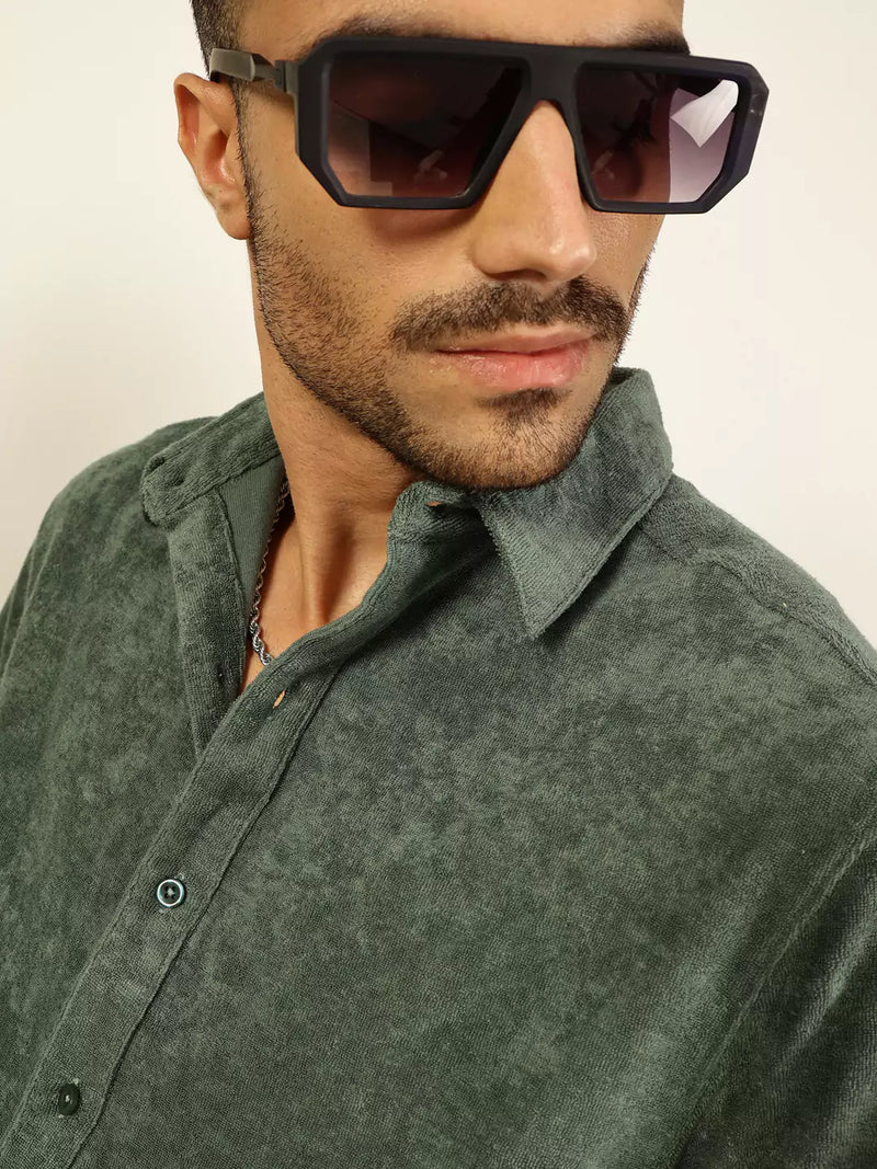 Thomas Scott Men Relaxed Fit Terry Towel Casual Knit Shirt