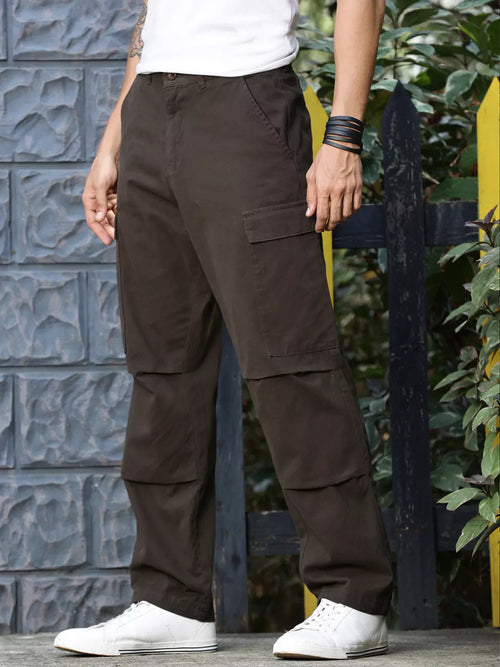 Thomas Scott Men Classic Straight Fit Mid-Rise Pure Cotton Easy Wash Cargos Trousers