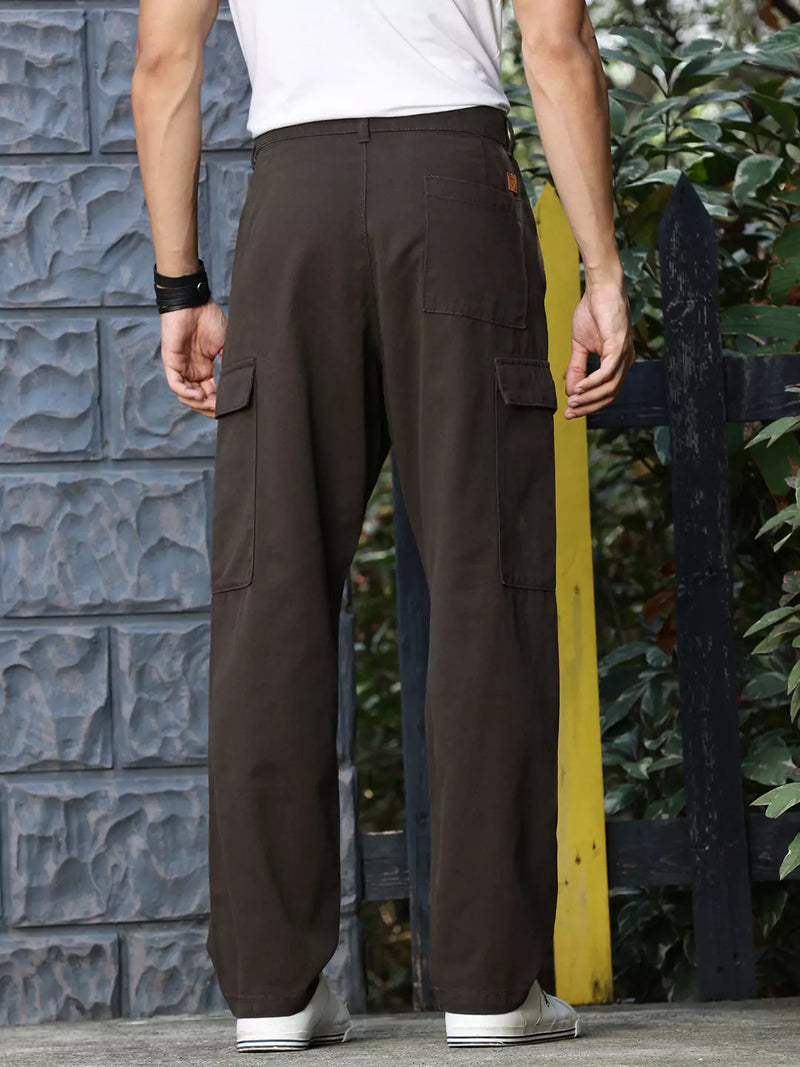 Thomas Scott Men Classic Straight Fit Mid-Rise Pure Cotton Easy Wash Cargos Trousers