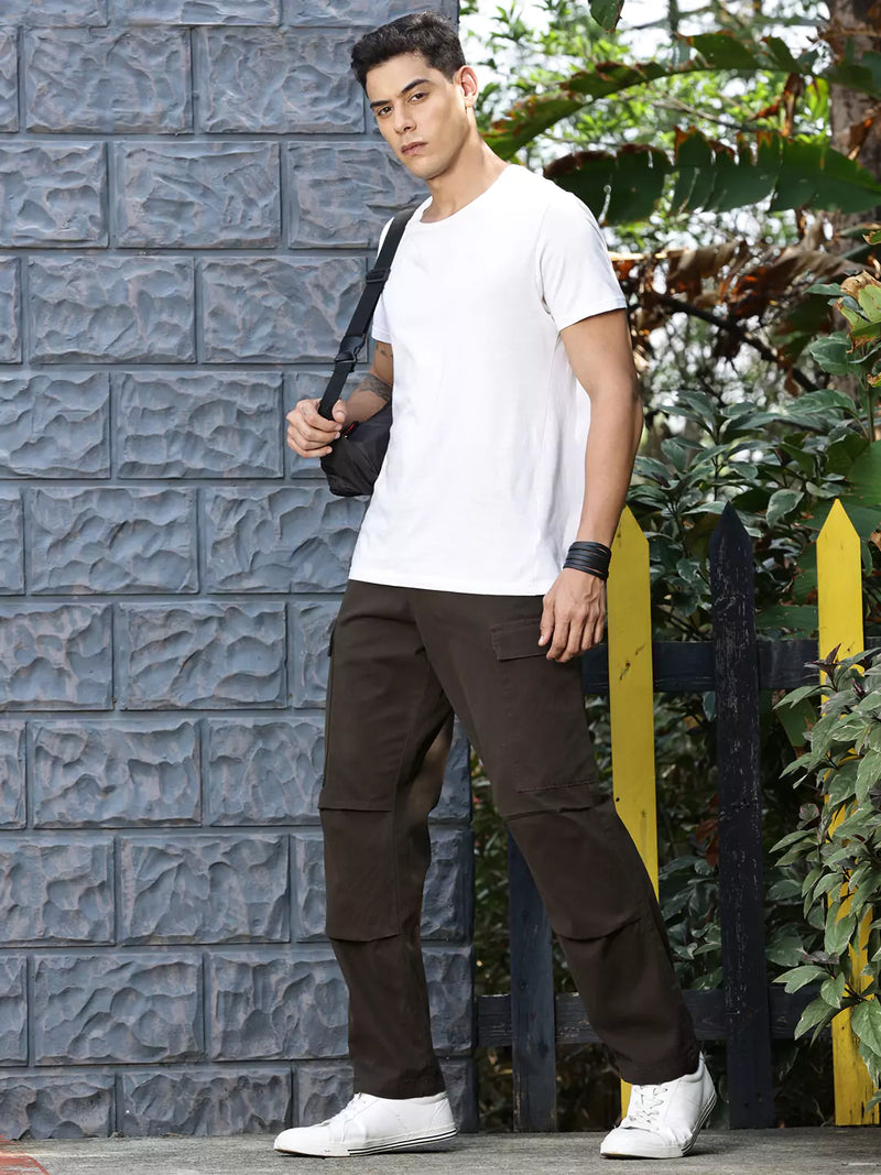 Thomas Scott Men Classic Straight Fit Mid-Rise Pure Cotton Easy Wash Cargos Trousers