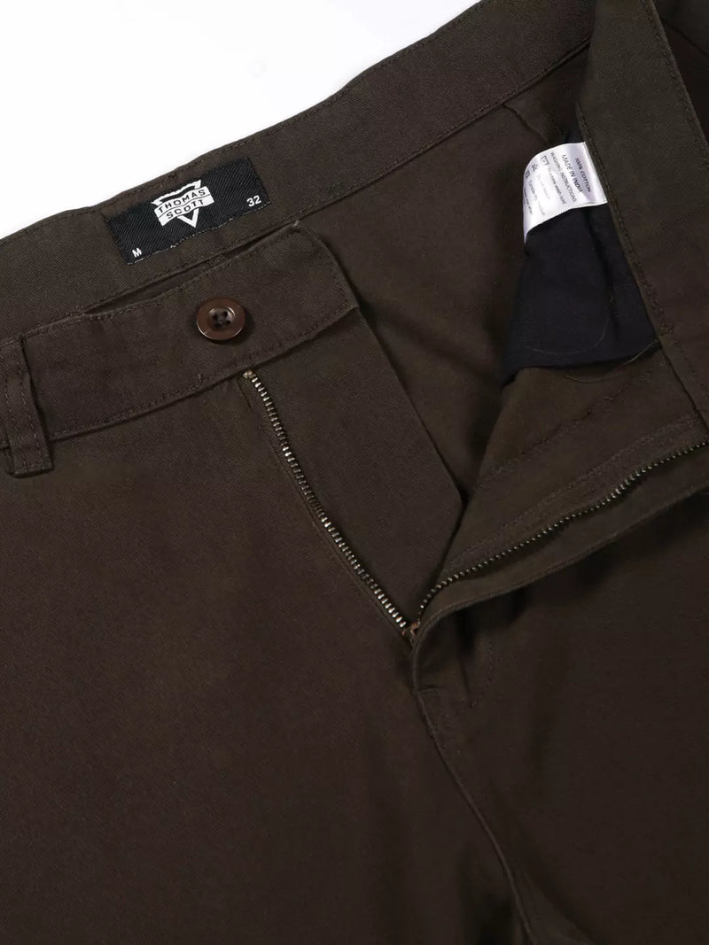 Thomas Scott Men Classic Straight Fit Mid-Rise Pure Cotton Easy Wash Cargos Trousers