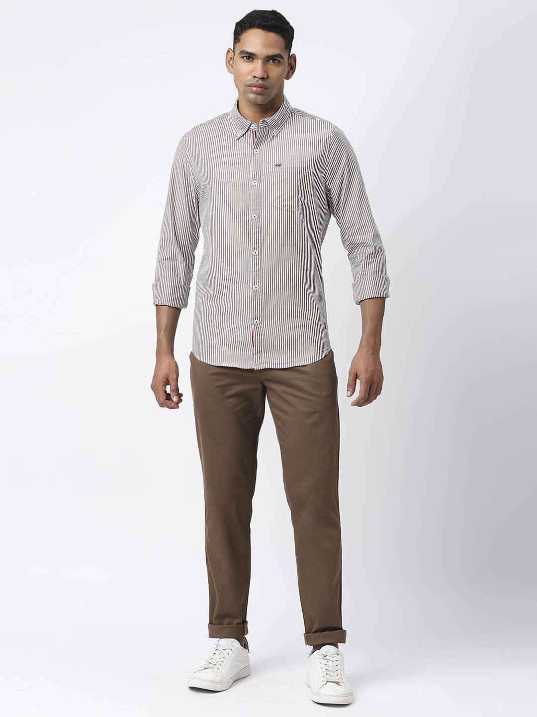 Thomas Scott Men Modern Slim Fit Striped Casual Cotton Shirt