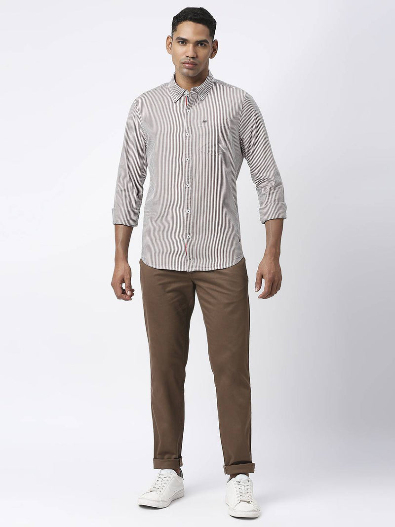 Thomas Scott Men Modern Slim Fit Striped Casual Cotton Shirt