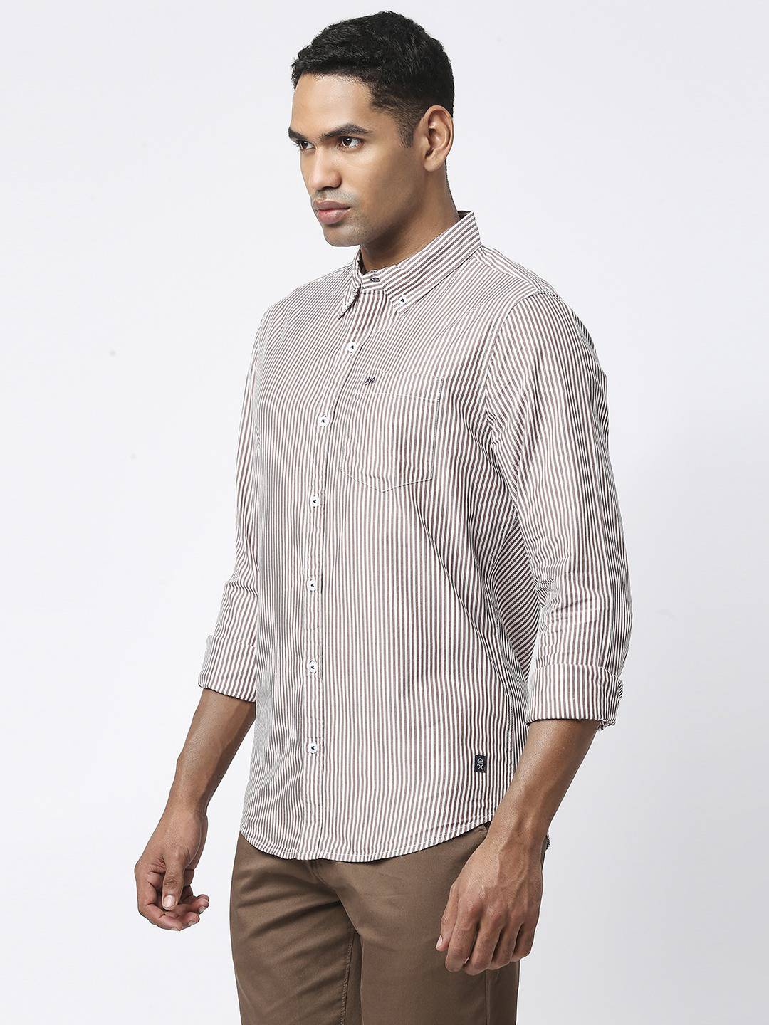 Thomas Scott Men Modern Slim Fit Striped Casual Cotton Shirt